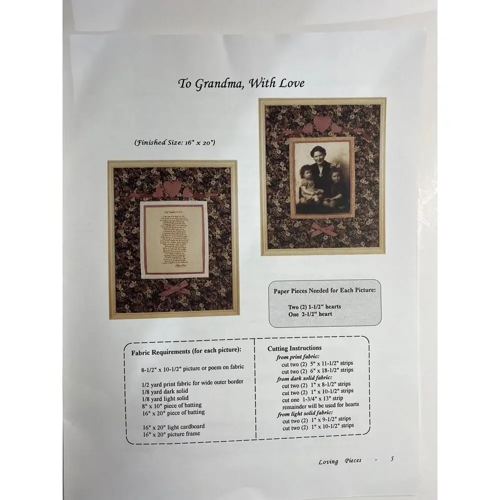 Loving Pieces Quilt Booklet Pattern Pieces Heart Kit Plastic Quilting Templates